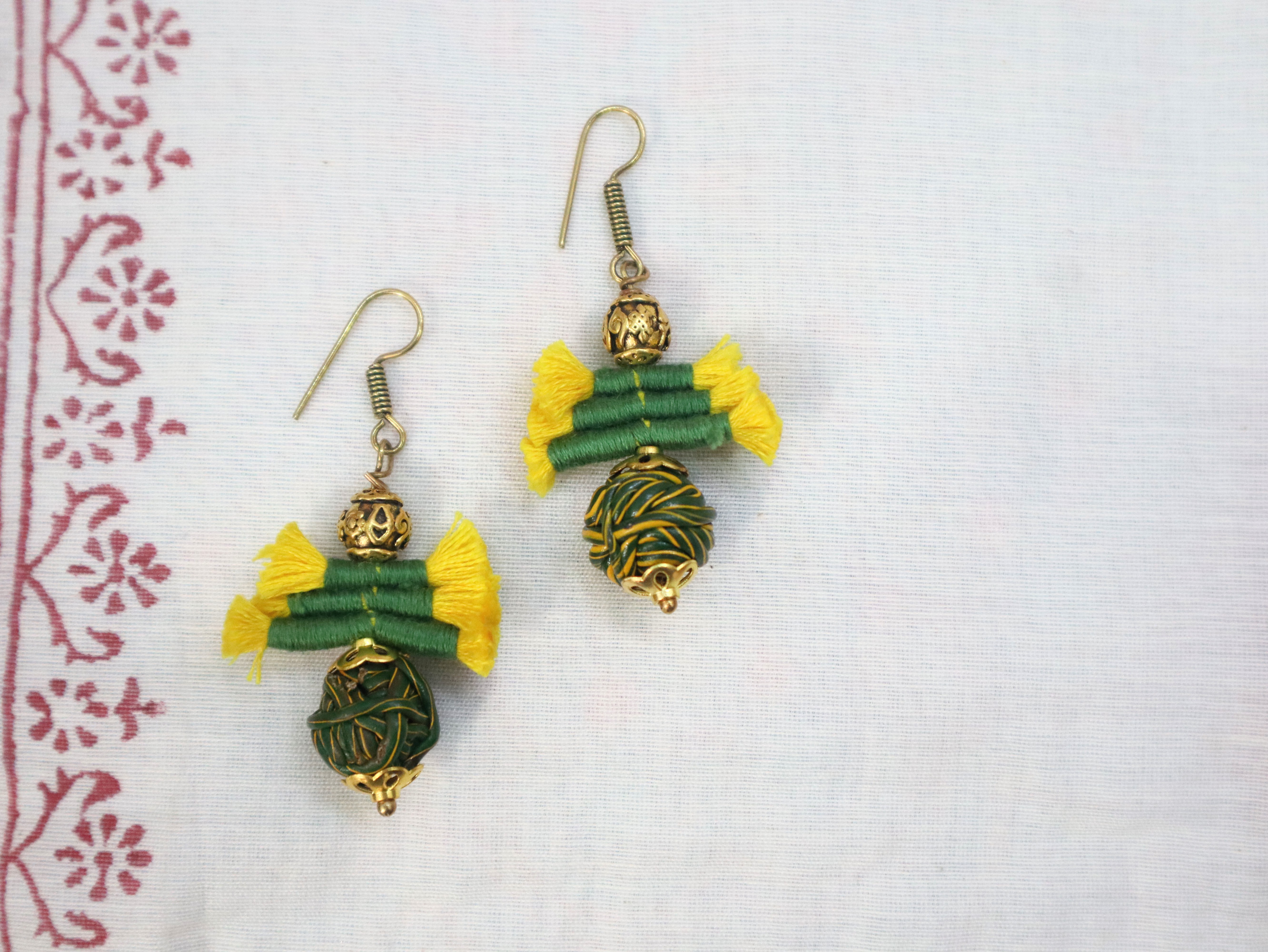 Yellow Green Pearl Indian Jhumka Earrings | FashionCrab.com